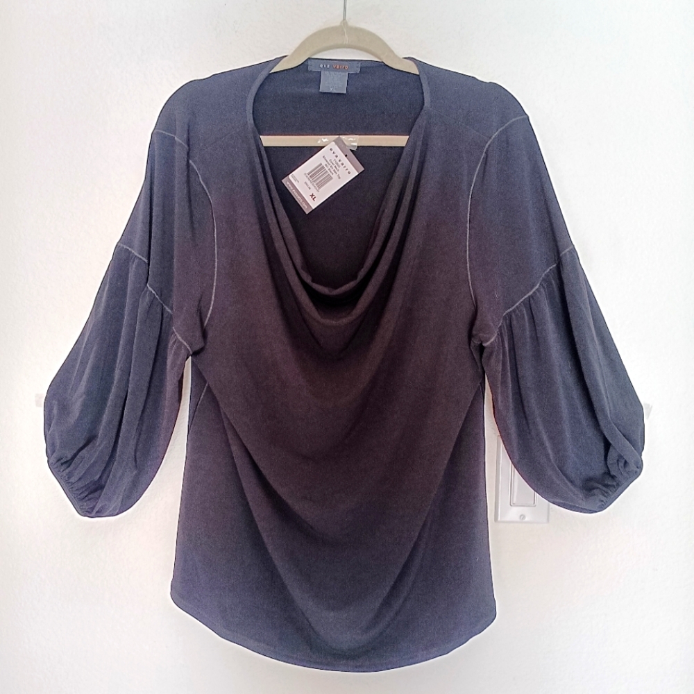 eva varro Blouse Size XL Black Style 12823‎ Cowl Neck Sheer Sleeve NWT
